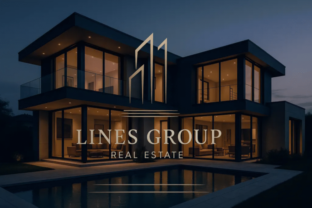 Line groups hero section image showing a luxurious villa iwith a pool in lebanon